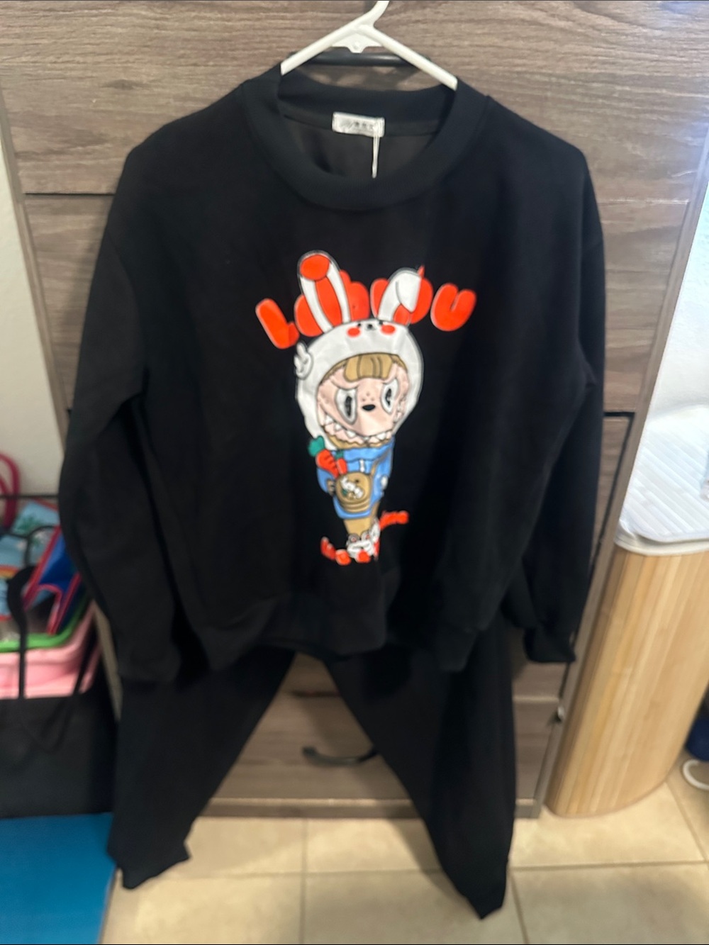 Black Graphic Sweatshirt with Colorful Cartoon Print set size SM